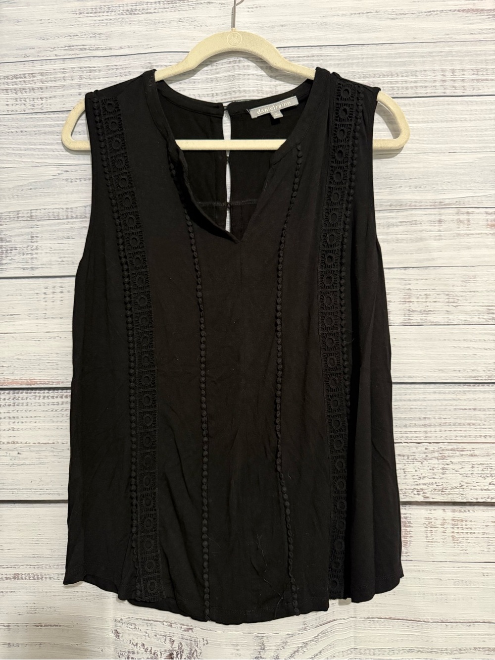 Daniel Rainn Black Sleeveless Crochet-Trim Blouse